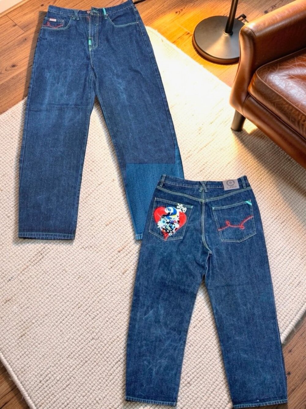 RARE!  Embroidered Love Heart RG Lifted Research Group Mens  Indigo Denim 36"x30 - Picture 6 of 16